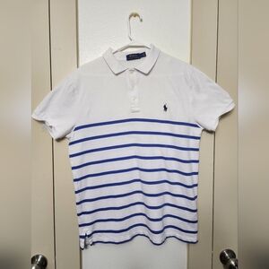 Polo by Ralph Lauren Men's White and Blue Striped Polo Shirt